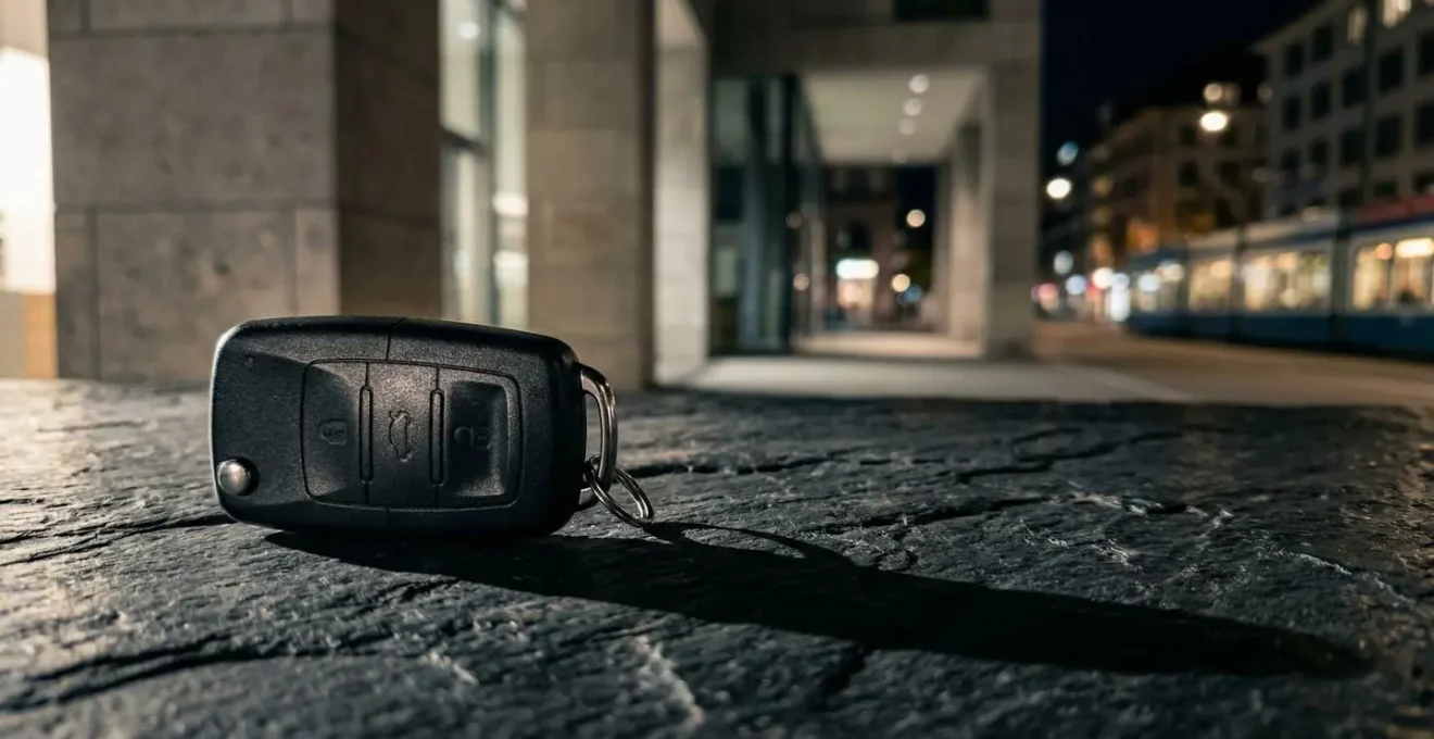 Clé de voiture moderne sans contact posée sur une surface, symbolisant la vulnérabilité au vol électronique
