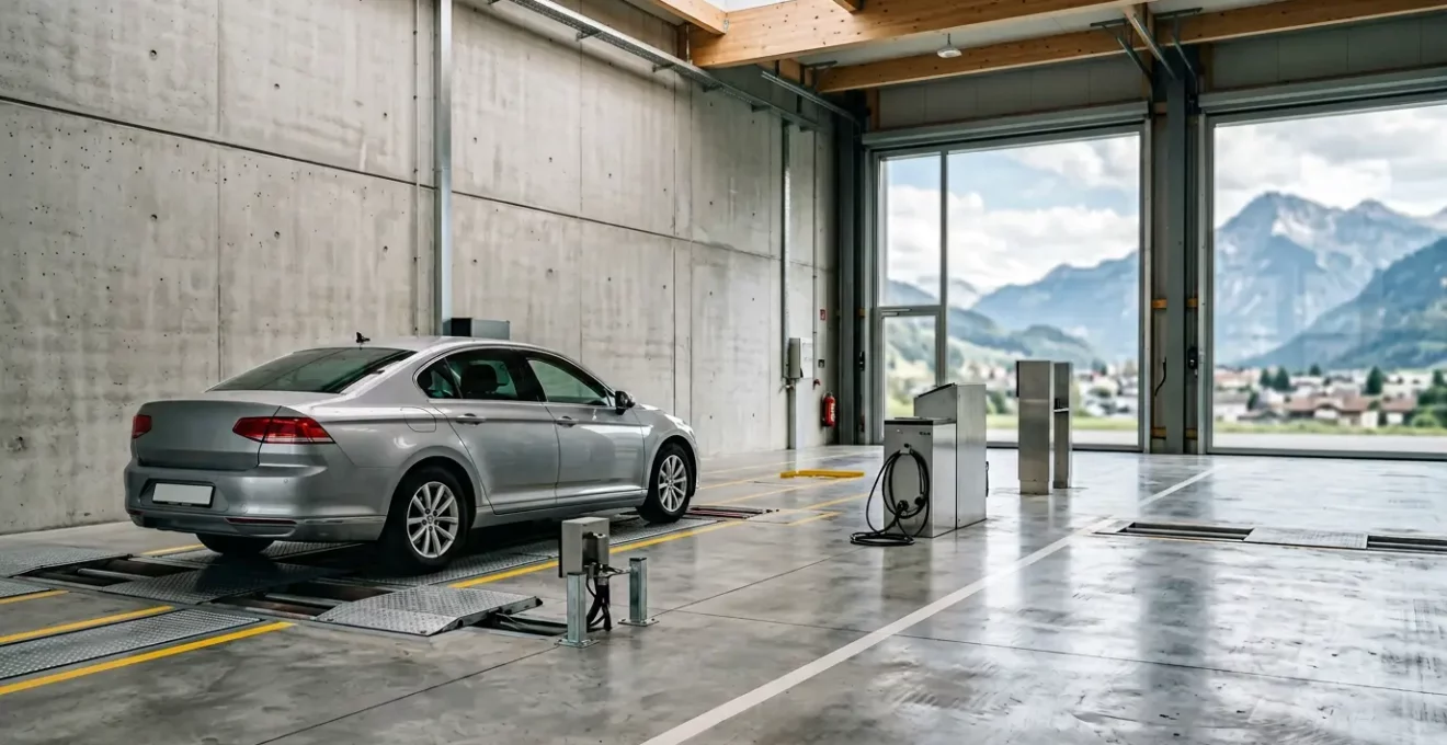 Expert effectuant un contrôle rigoureux de l'état technique d'une voiture lors d'une expertise automobile en Suisse