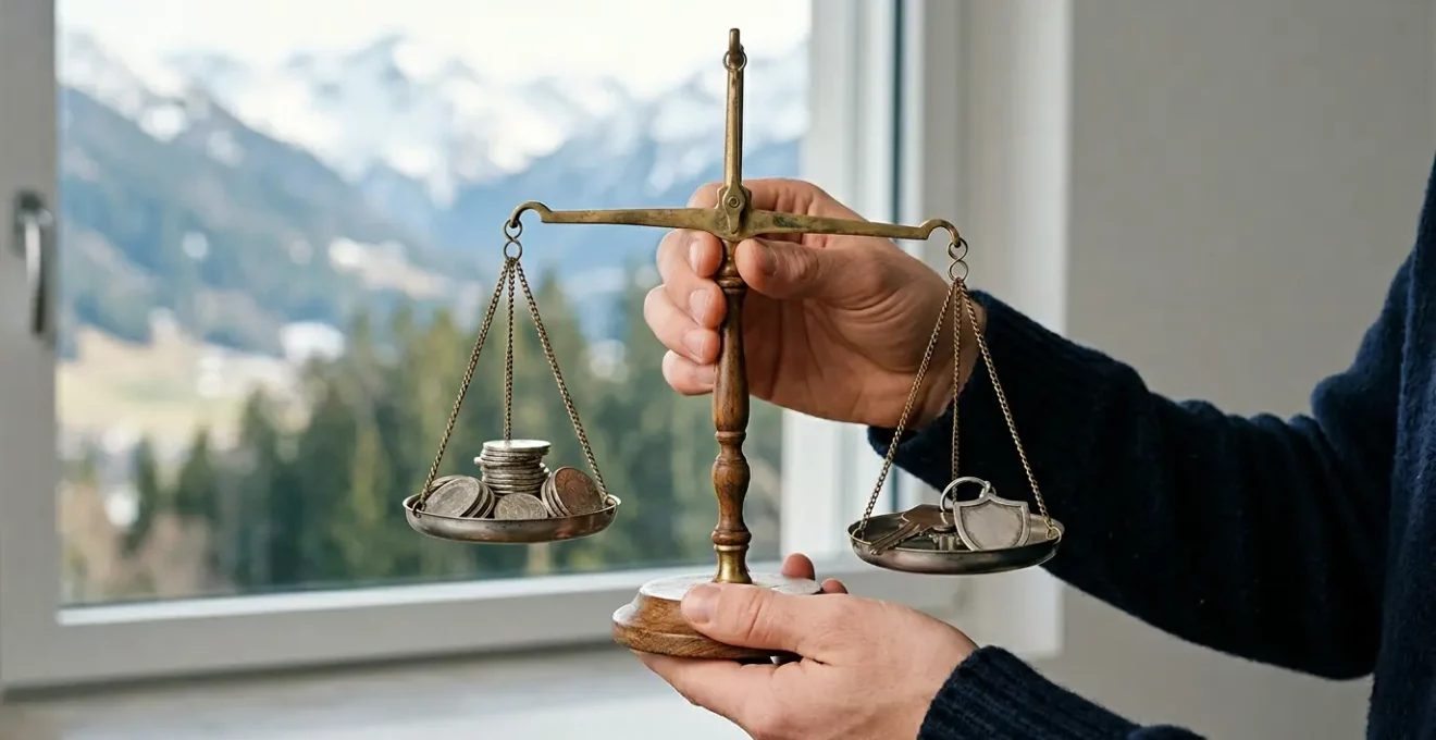 Jeune conducteur suisse face à des choix d'assurance automobile, équilibrant sécurité et budget