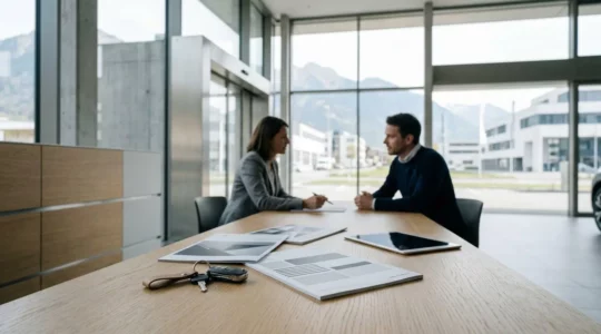 Scène professionnelle représentant les aspects du leasing automobile et de l'assurance casco complète en Suisse