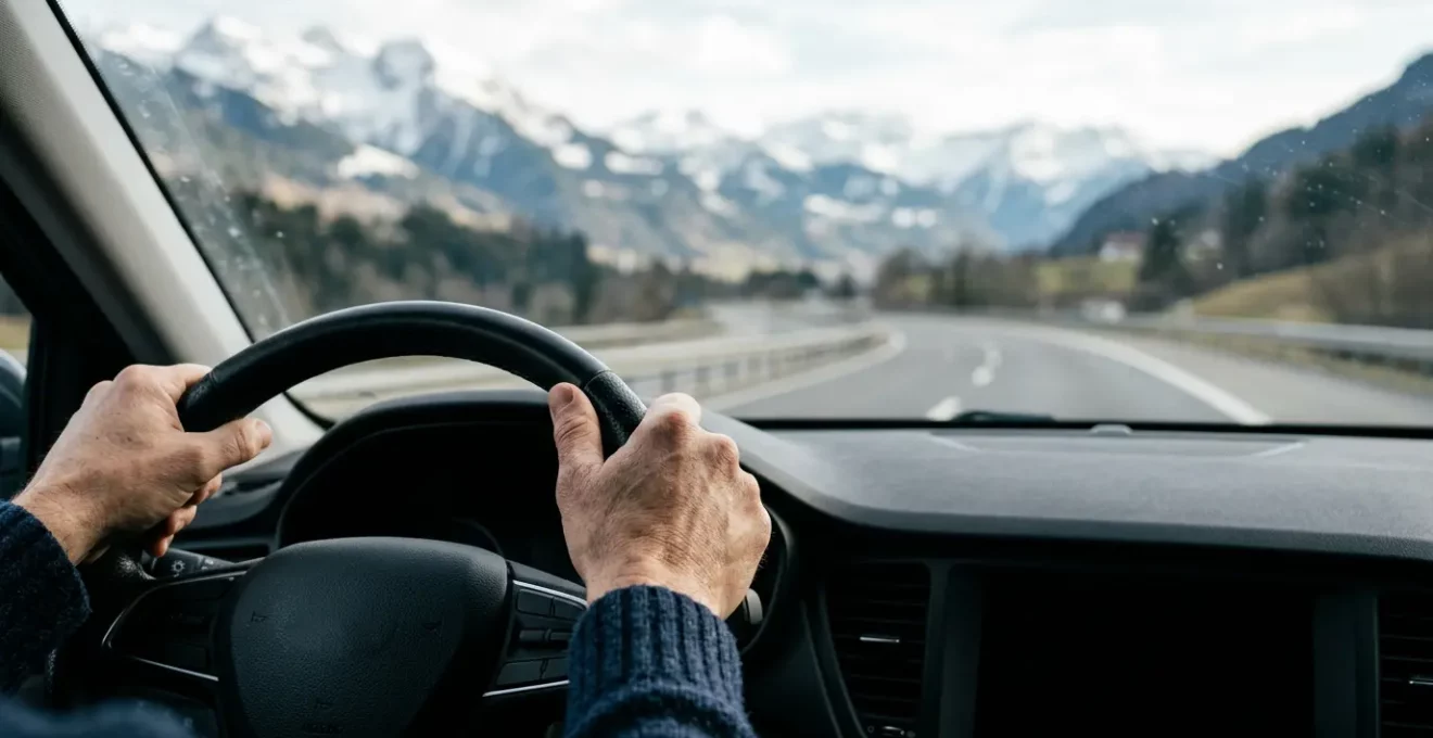 Conducteur au volant d'une voiture, concentration mise en péril par une distraction invisible, environnement routier suisse