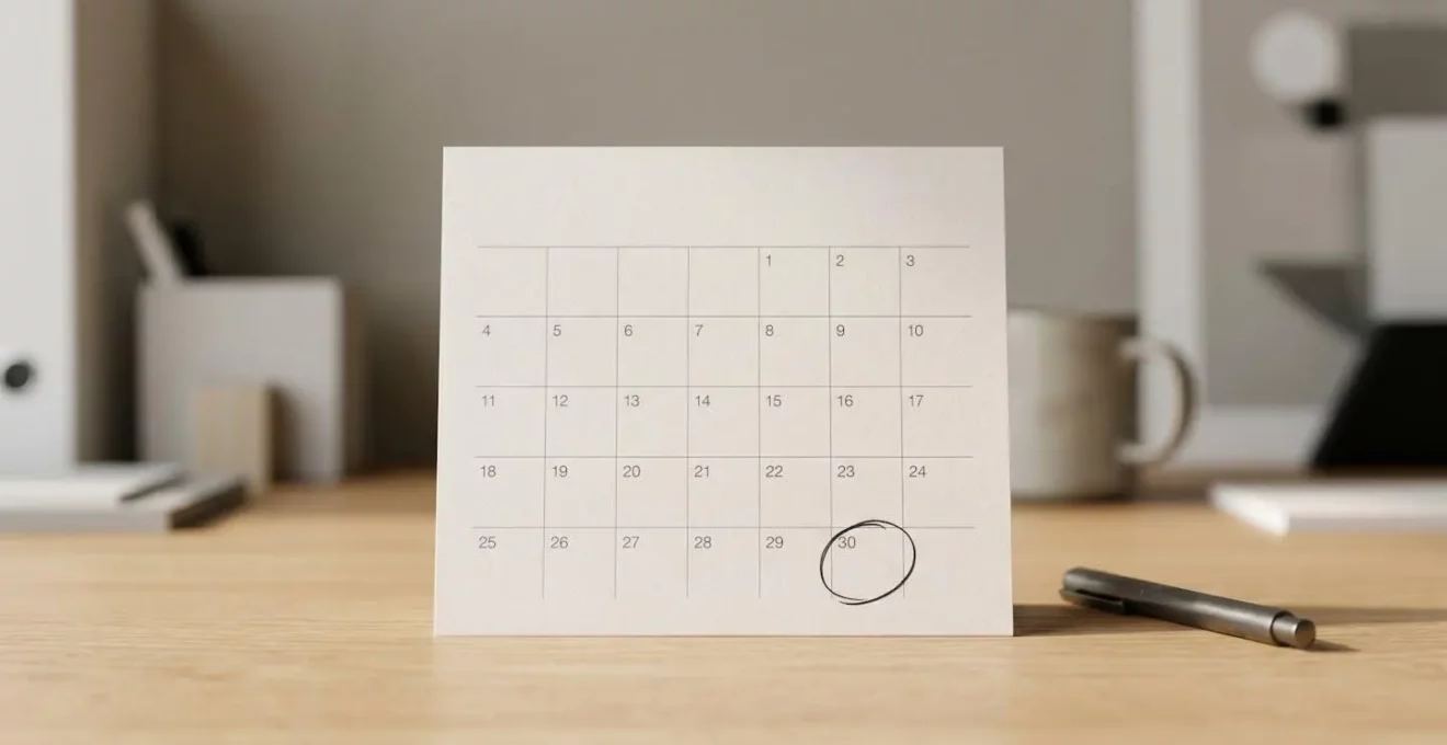 Calendrier montrant la date clé du 30 septembre pour la résiliation d'assurance auto en Suisse