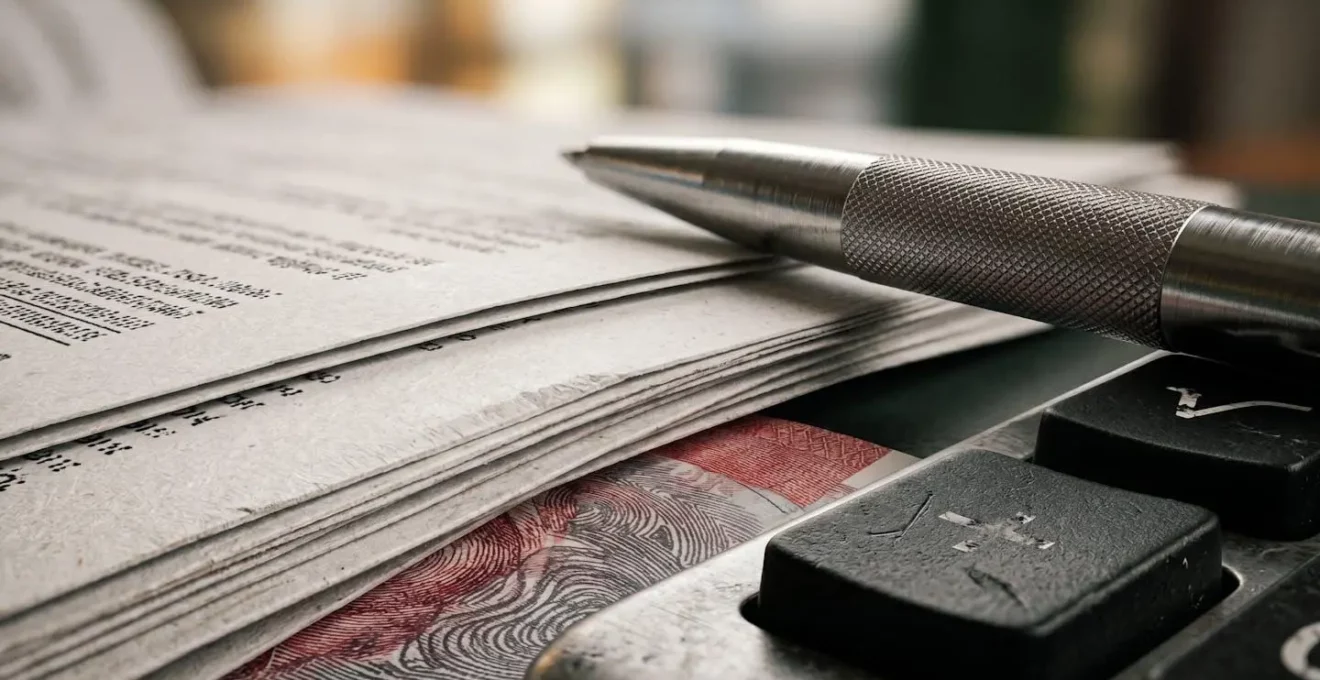 Dossier financier symbolisant le financement automobile en Suisse avec documents abstraits